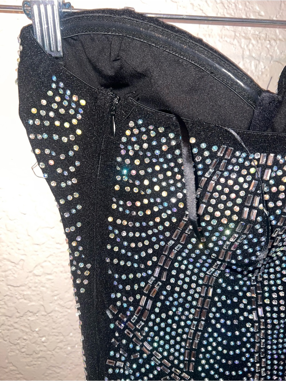 NWT Fashion Nova Black Strapless Rhinestone & Pearl Bodycon Mini Dress - Picture 5 of 5